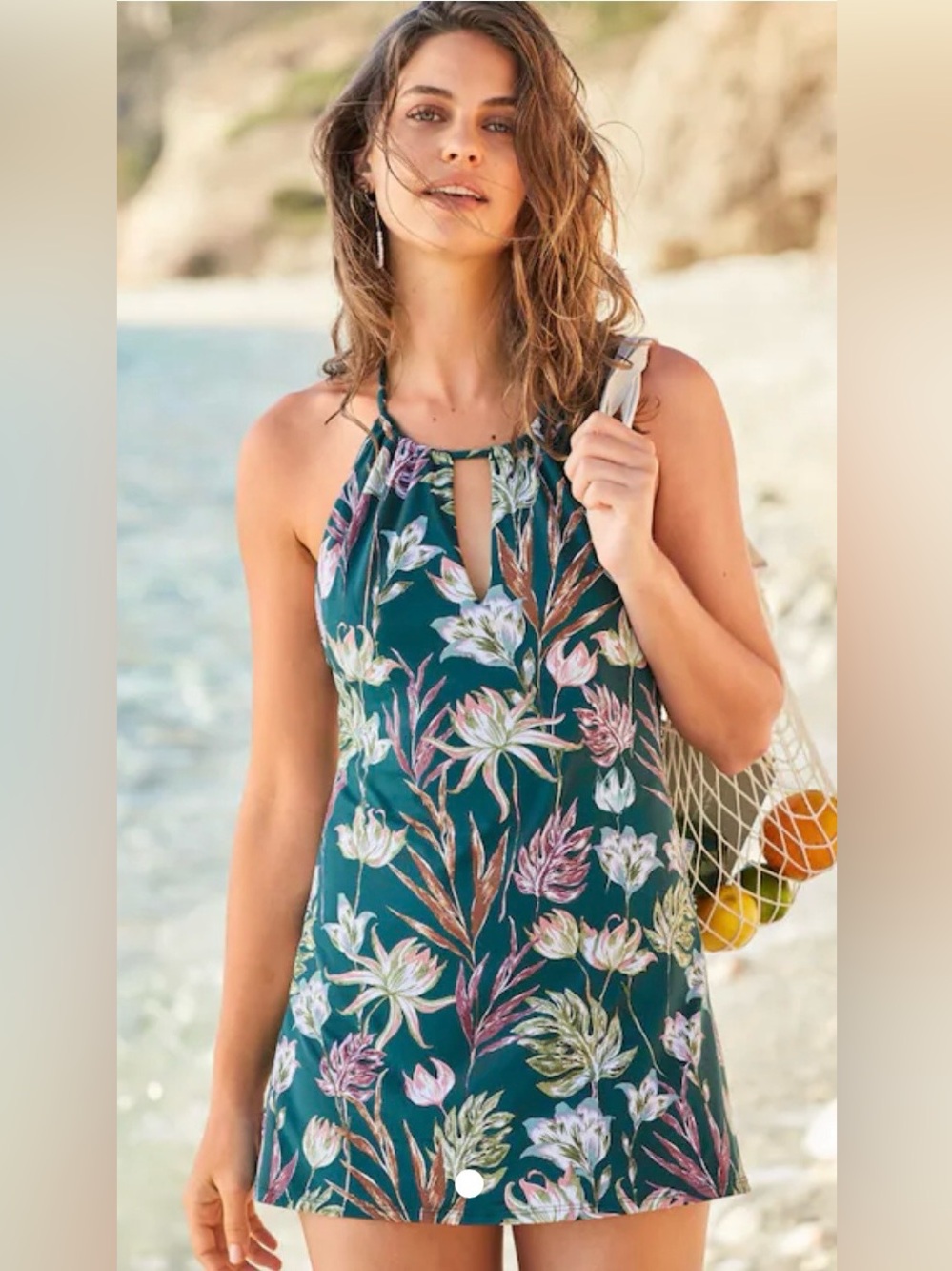 Garnett Hill women’s size 12 green tropical floral halter neck swim suit